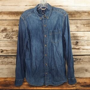 GAP FACTORY Men's Blue Denim Chambray Long Sleeve Casual Shirt Cotton Sz M